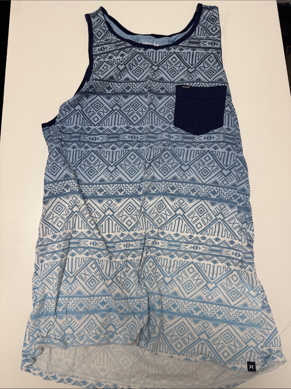Hurley Blue Patterned Tank Top with Navy Pocket